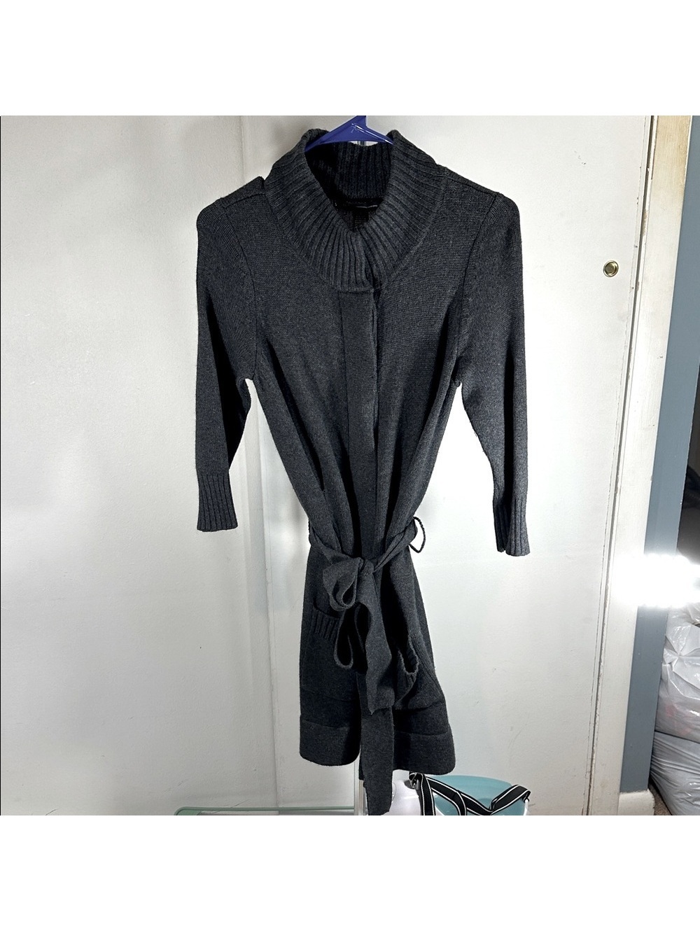 Small INC International Concepts Charcoal Knit Long Cardigan sweater dress